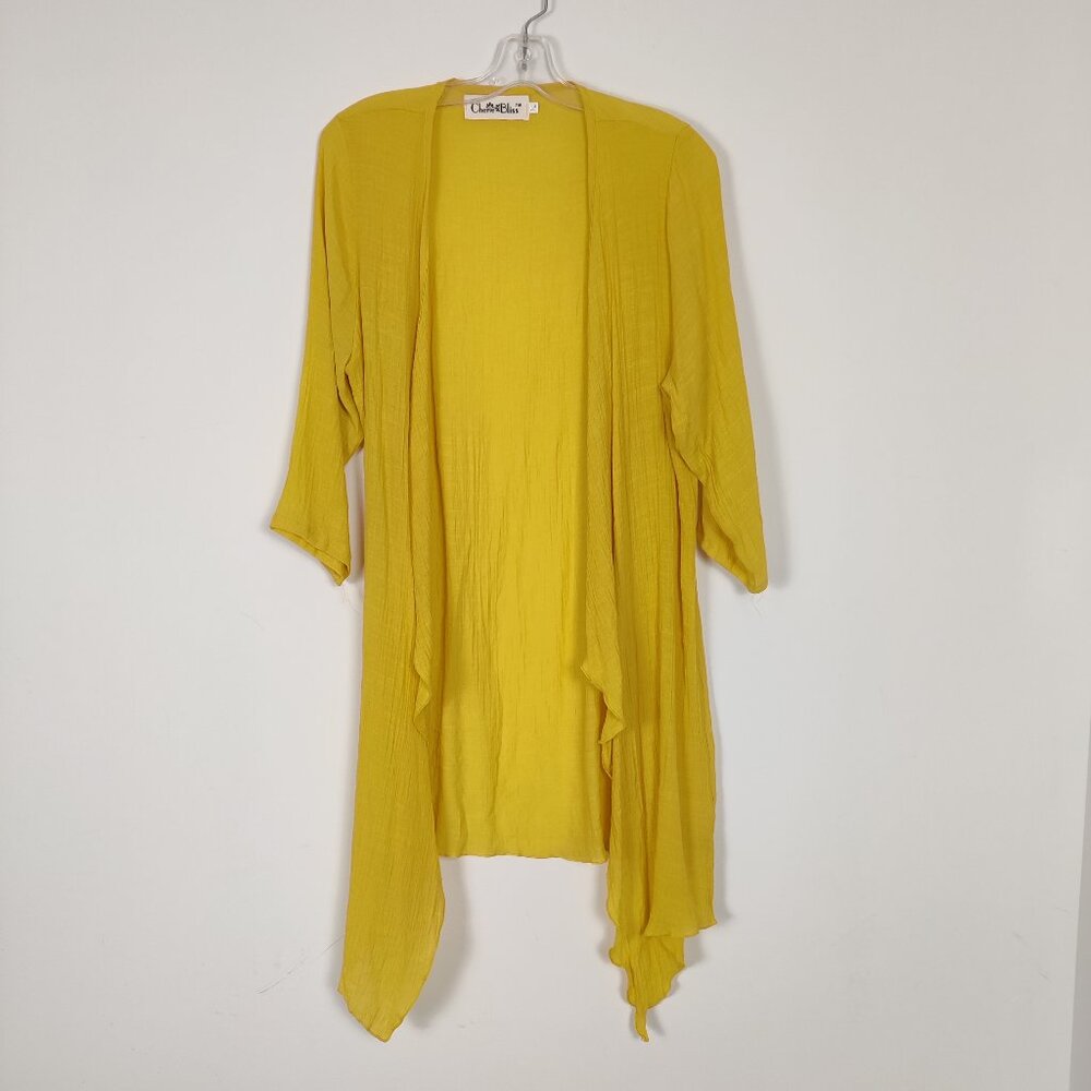 Cherie Bliss Women's Open Front Cardigan S / M Yellow Cotton Blend Seersucker